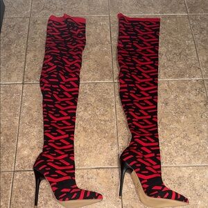 EGO Red and Black Patterned Over-the-Knee Boots